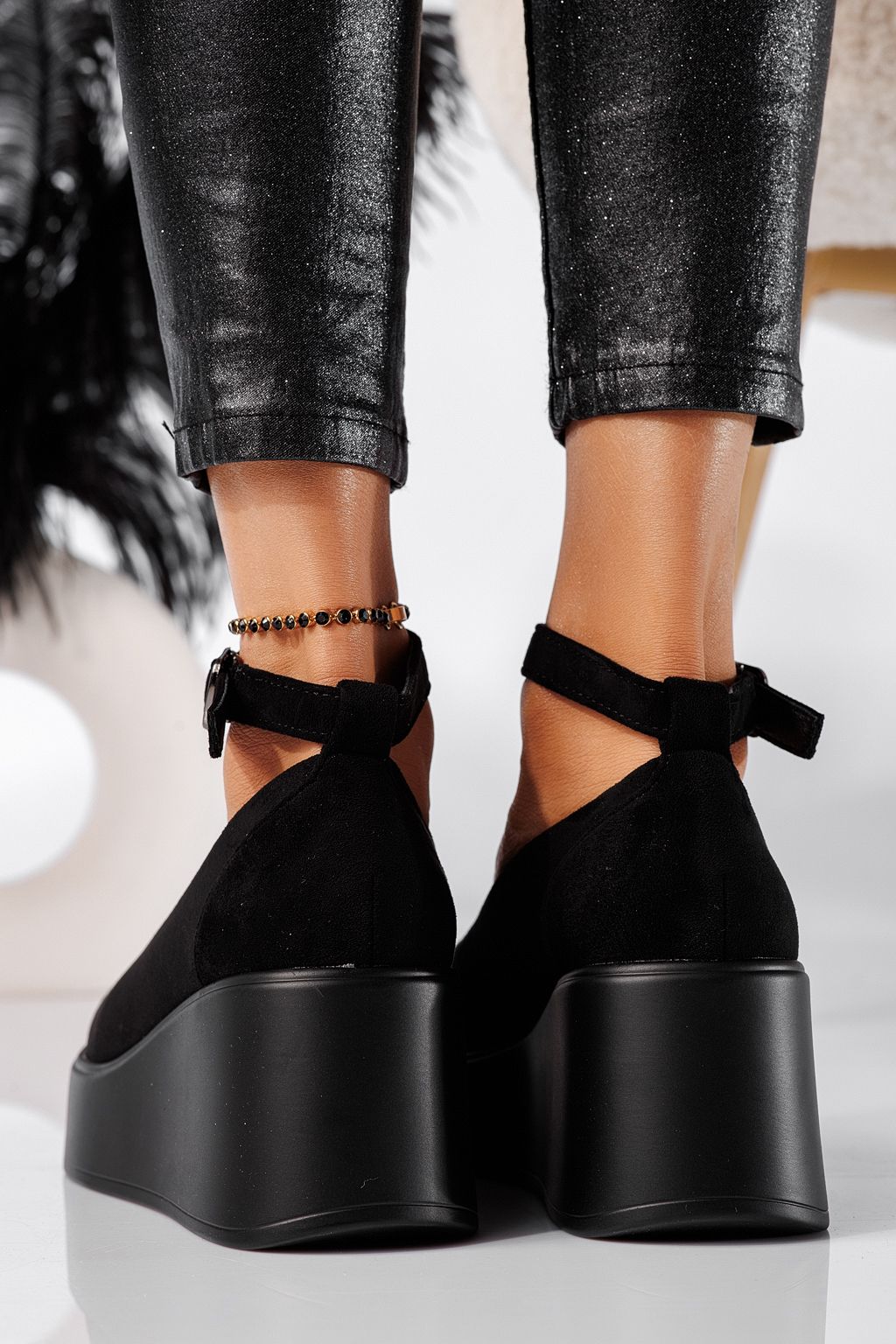 Selena Női Alkalmi Cipő Fekete Ökológiai Velúr Lakkbőr #24658