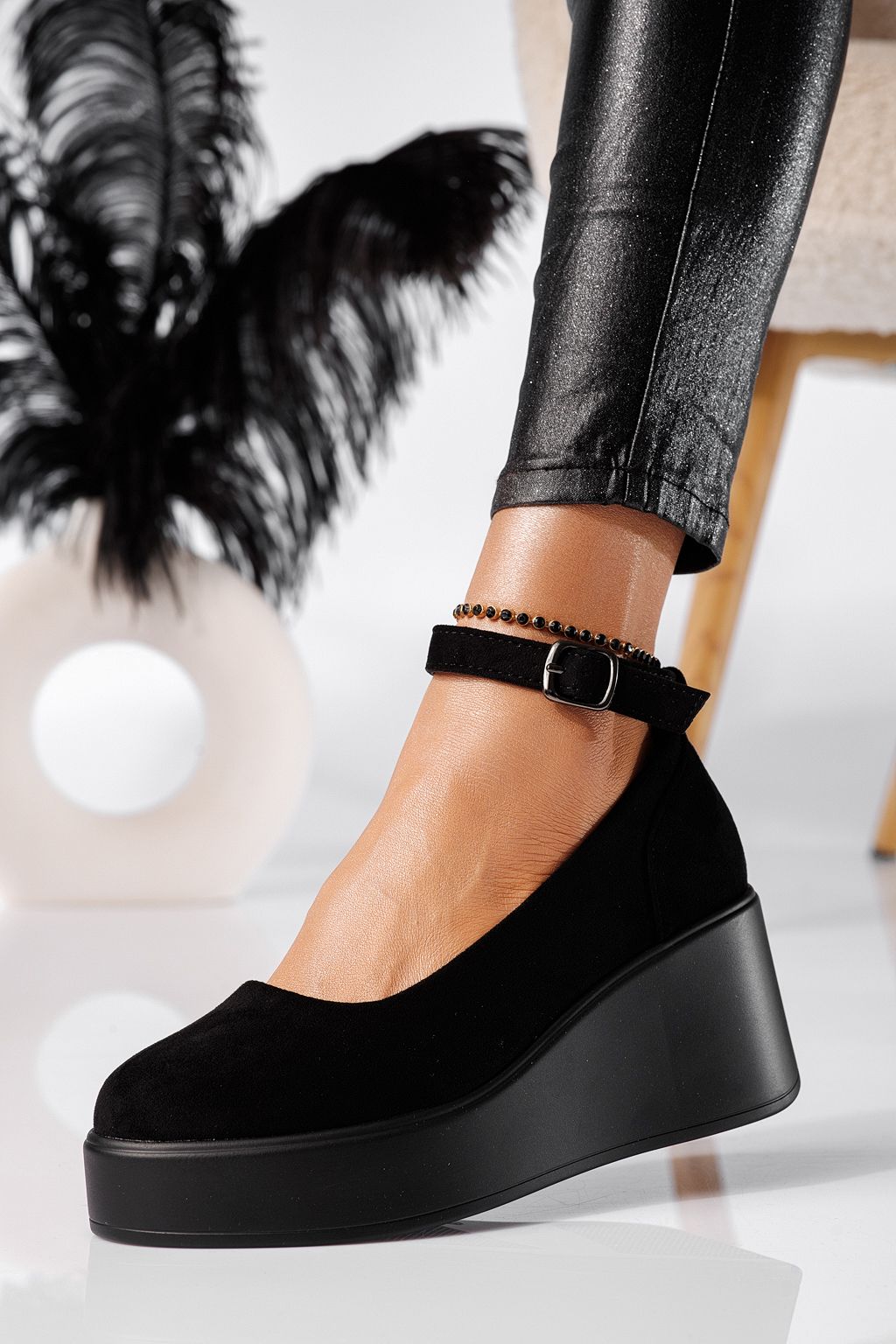 Selena Női Alkalmi Cipő Fekete Ökológiai Velúr Lakkbőr #24658