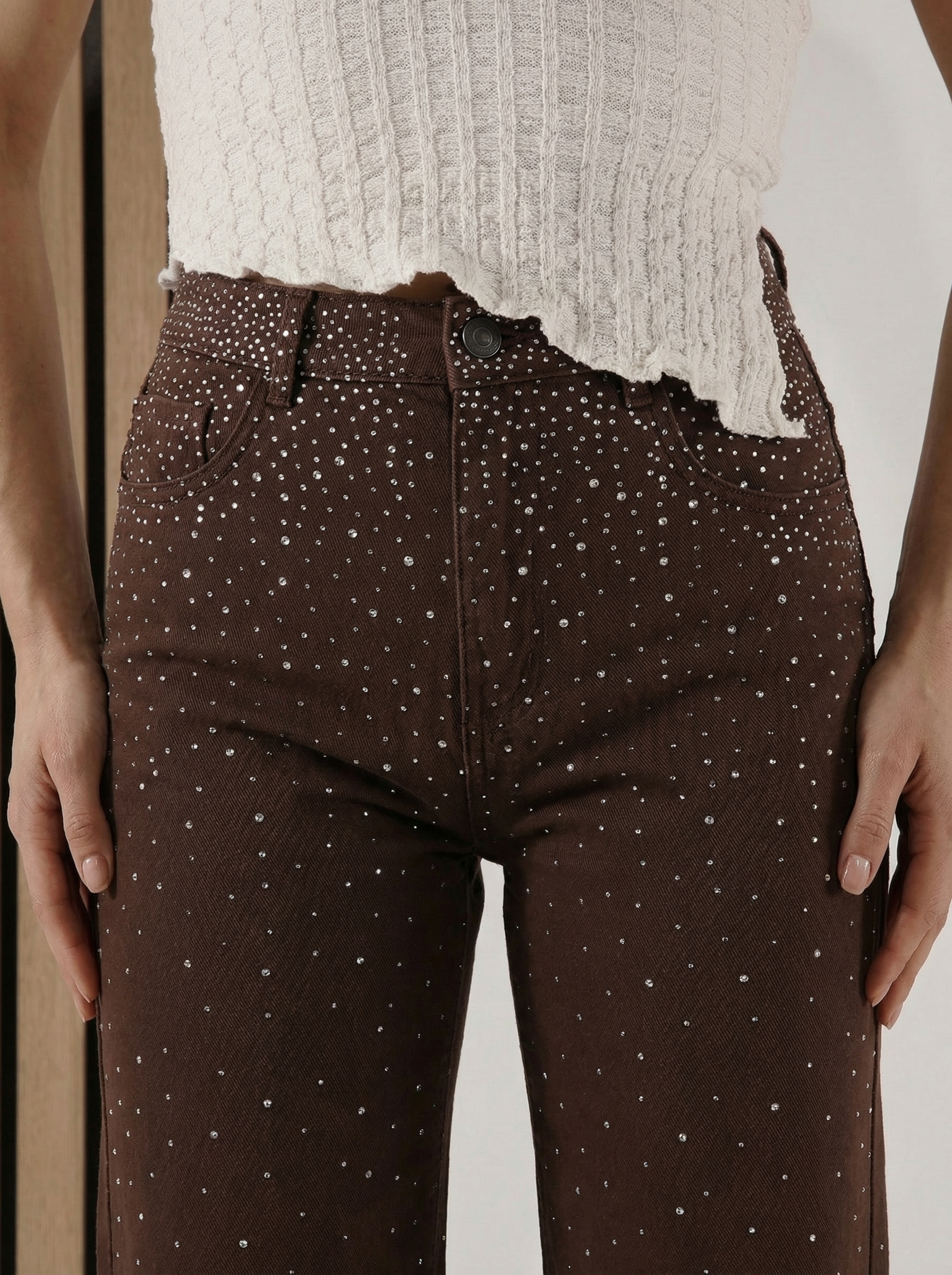 Wide Leg női farmernadrág  Zandra barna #A1426