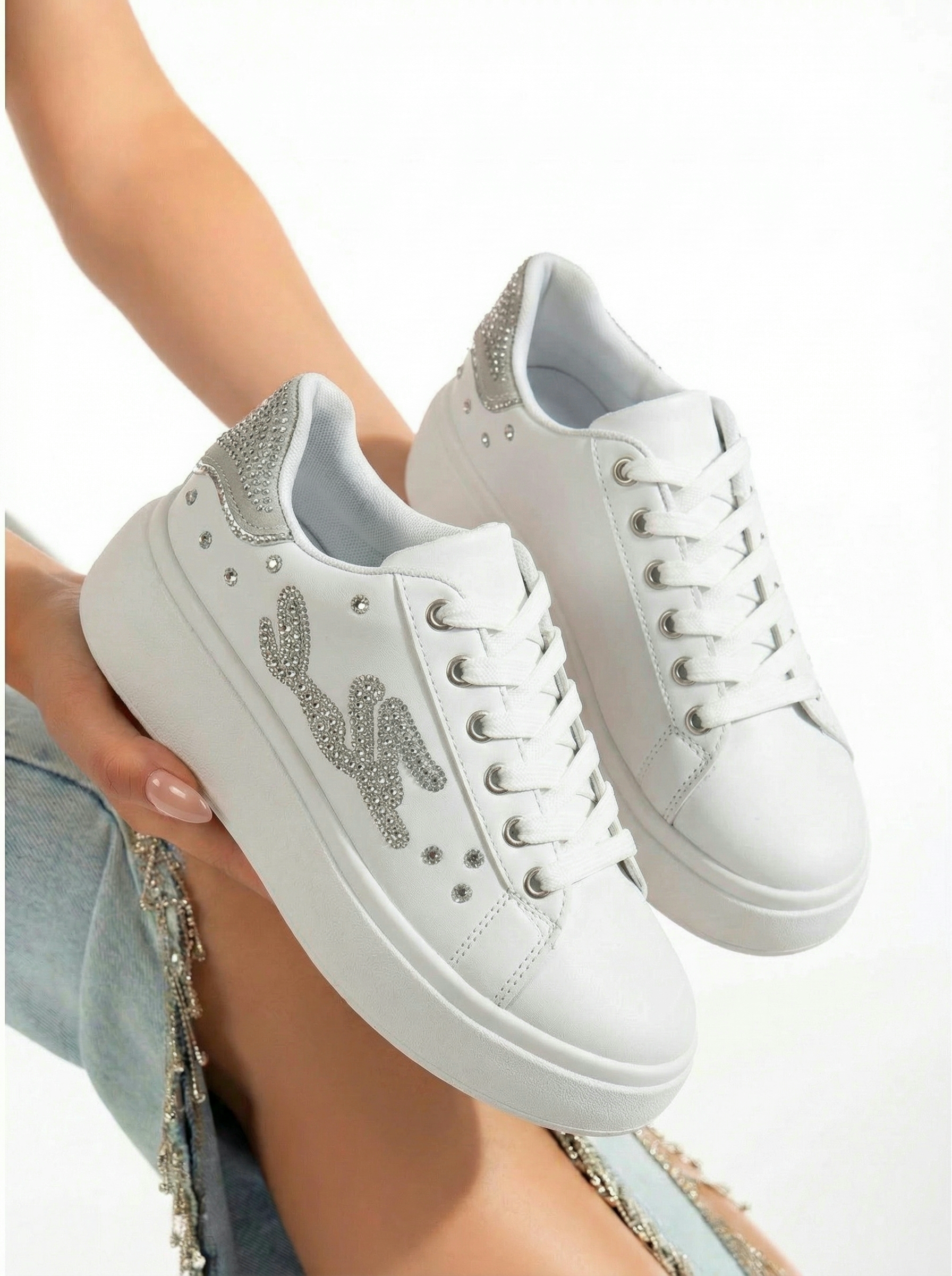 Női sportcipők fehér öko bőrből készült Saphira #24679