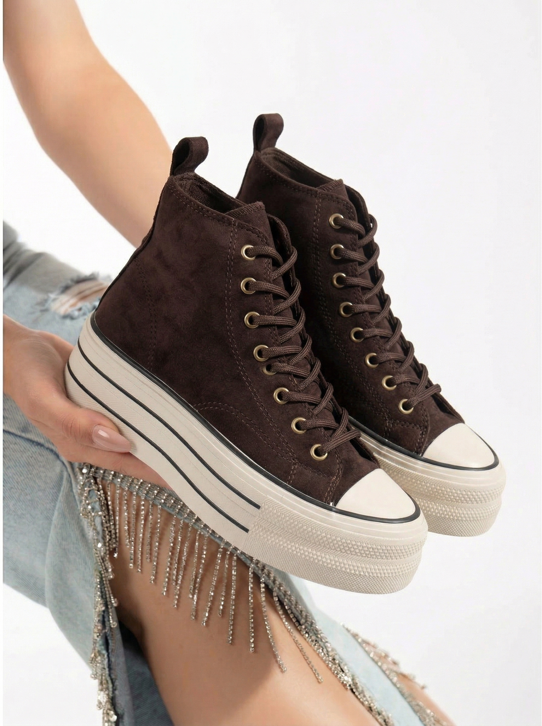 Női sportcipők barna textil anyagból készült Azura #24678