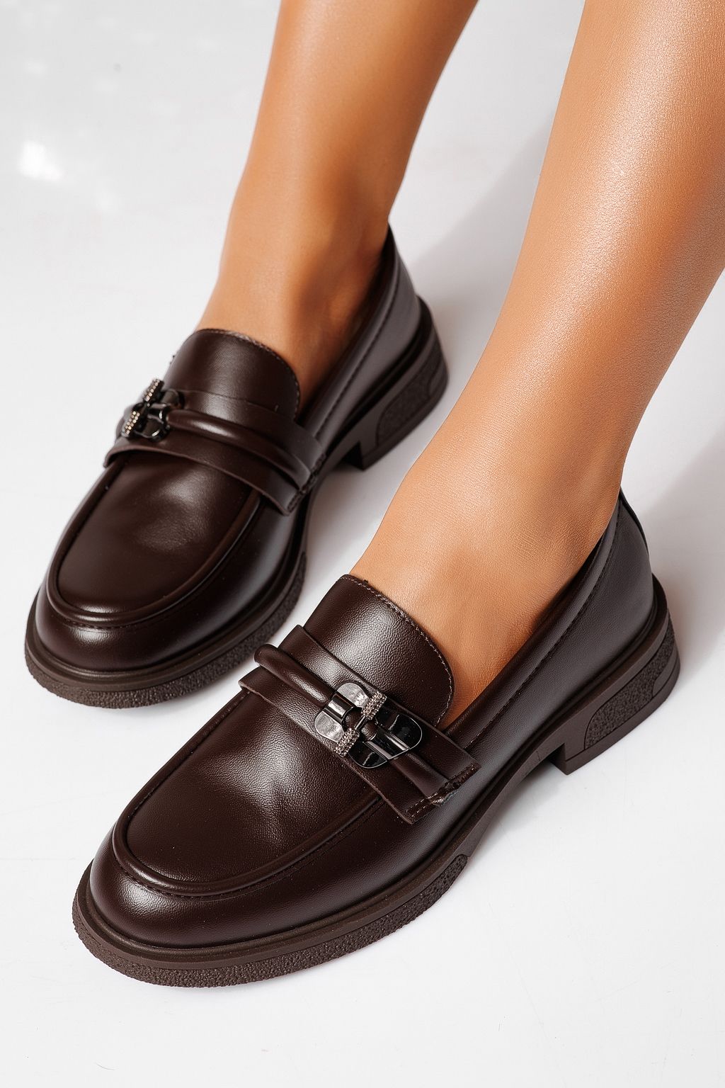 Női alkalmi cipők barna öko bőrből készült Calista #24896