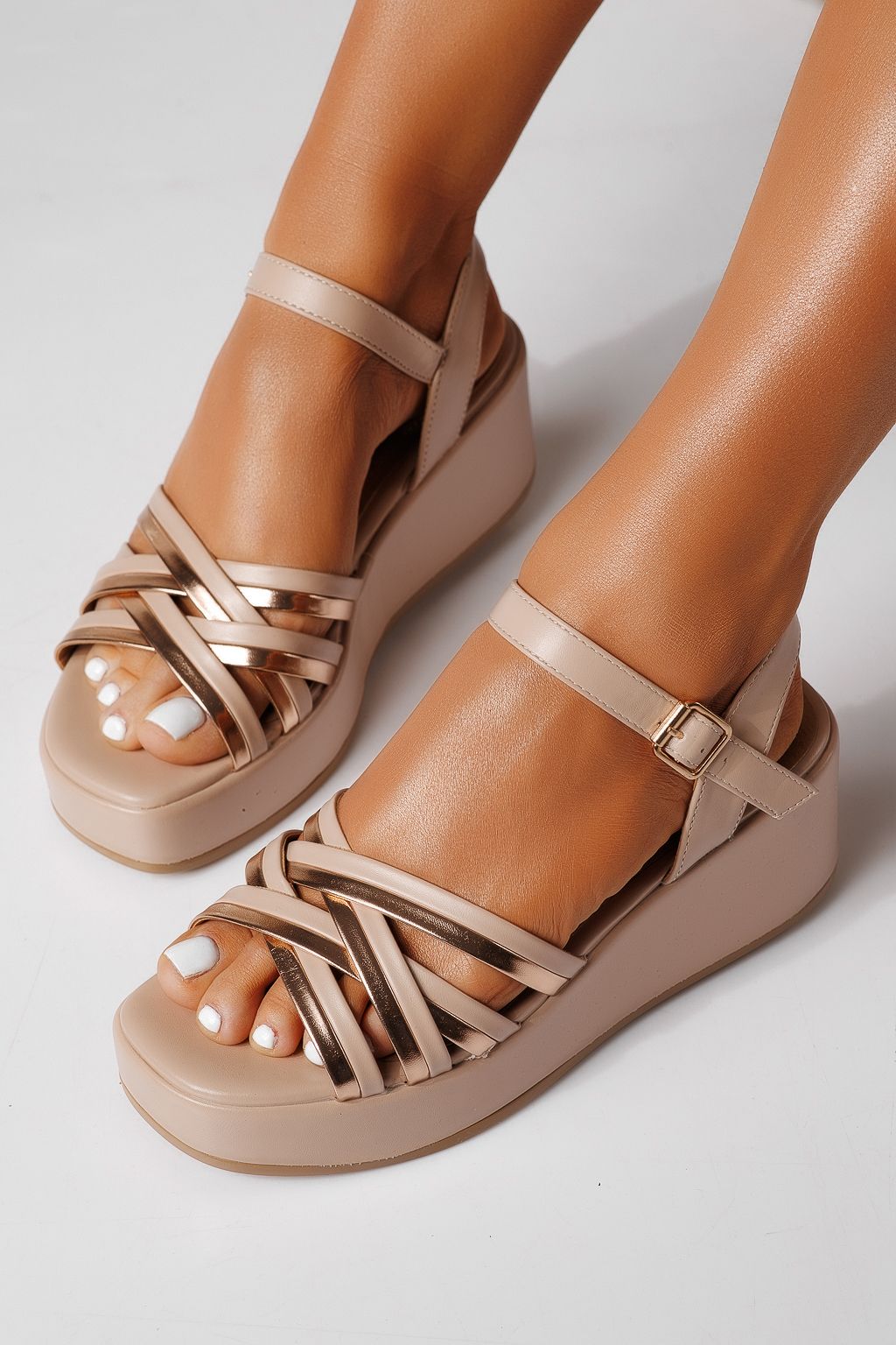 Női platform szandálok bézs öko bőrből készült Anora #24745