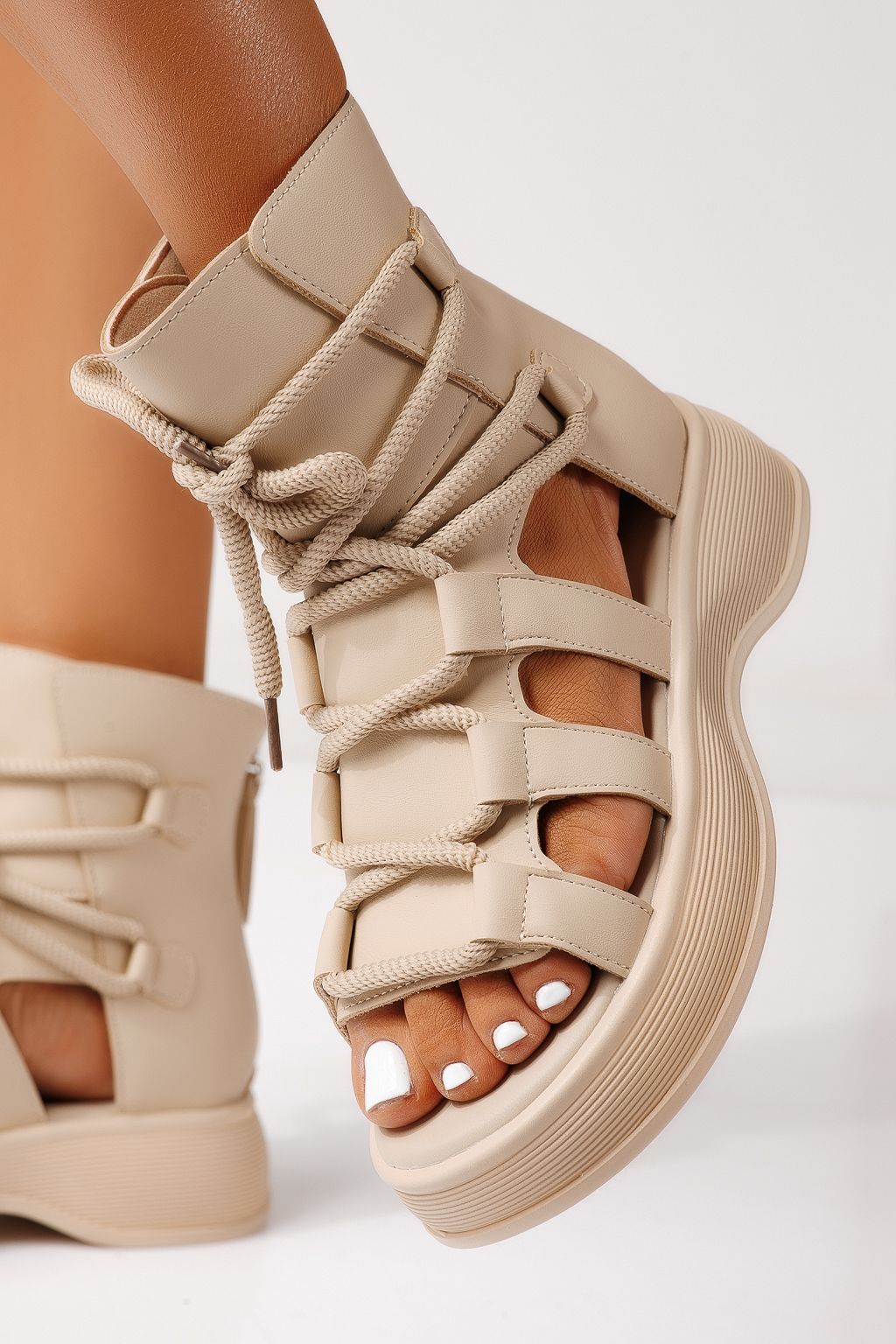 Női platform szandálok bézs öko bőrből készült Melina #24834
