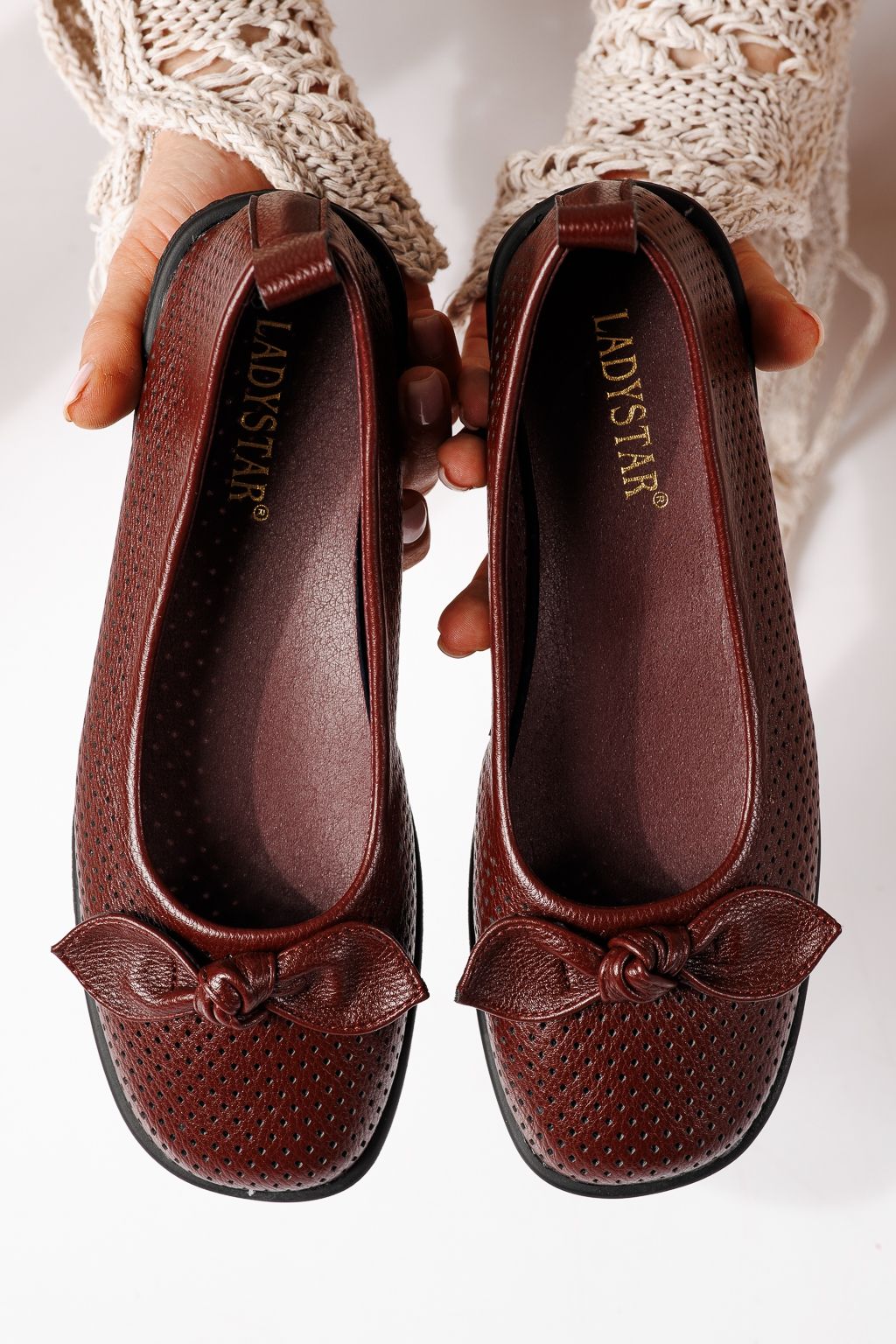 Női balettcipők bordo öko bőrből készült Amaris #24877