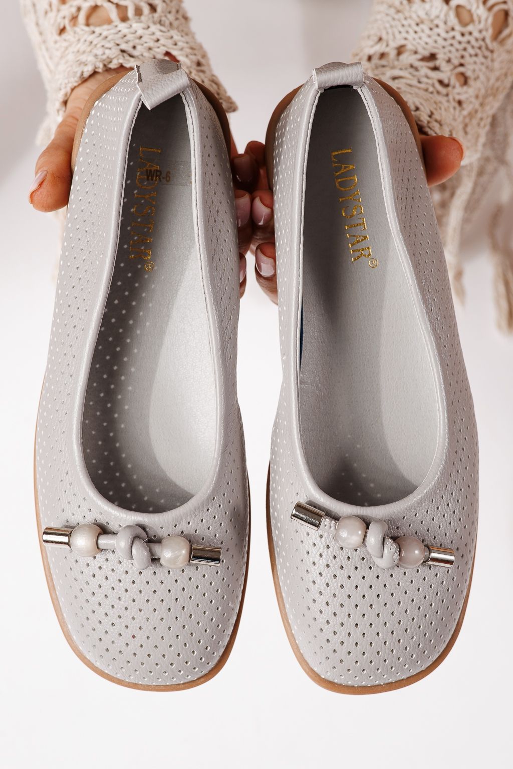 Női balettcipők szürke öko bőrből készült Aeliana #24871