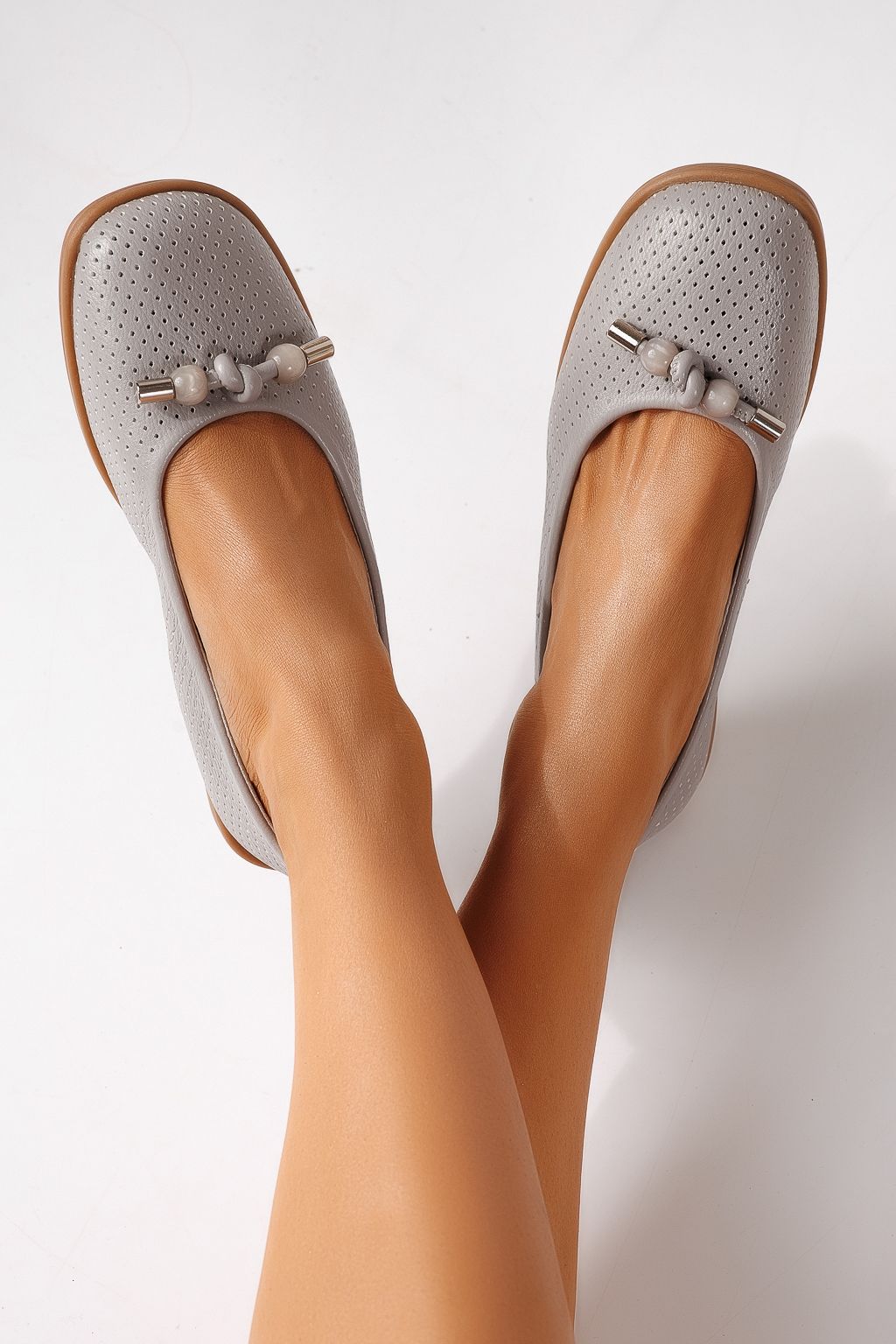 Női balettcipők szürke öko bőrből készült Aeliana #24871