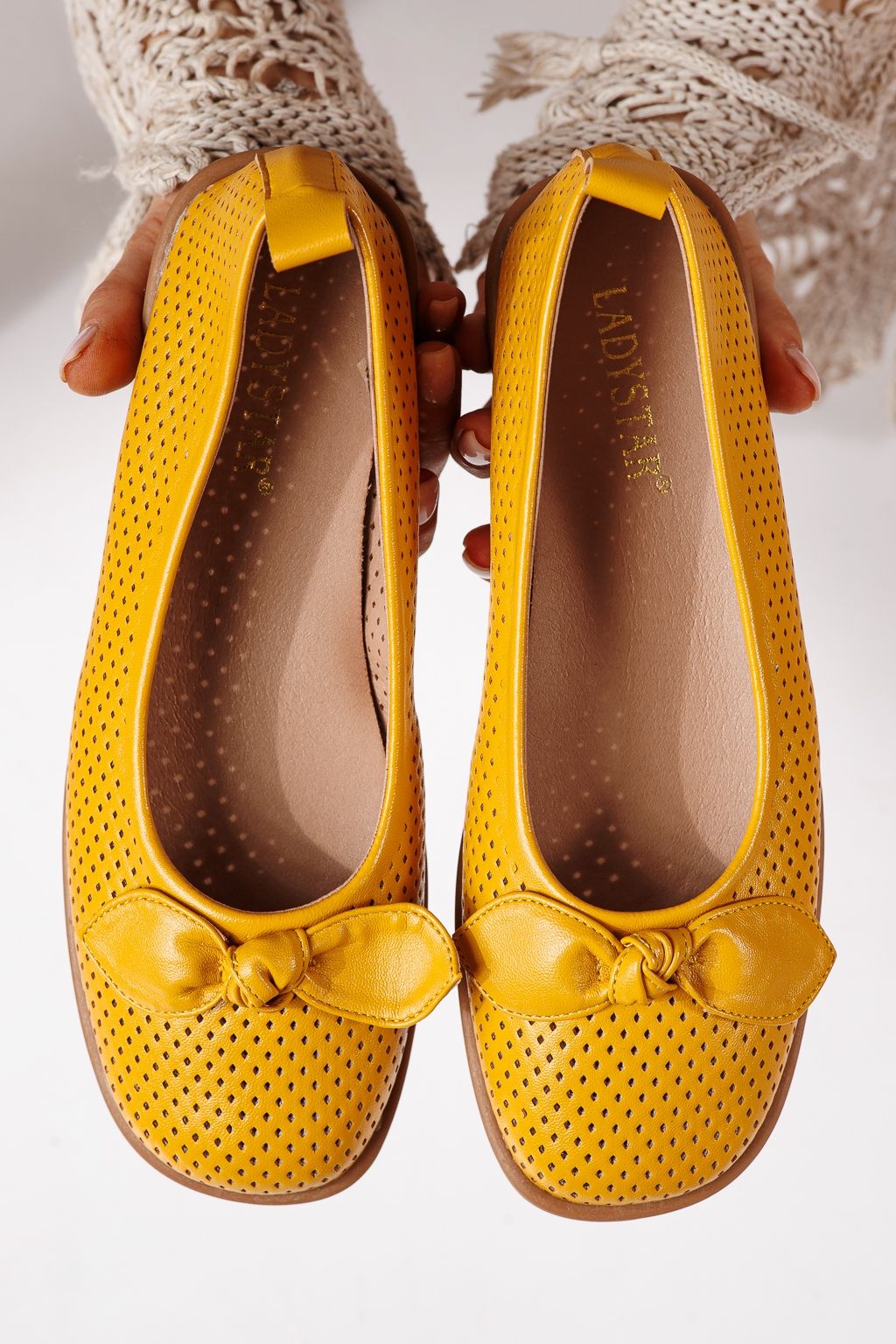 Női balettcipők sárga öko bőrből készült Amaris #24878