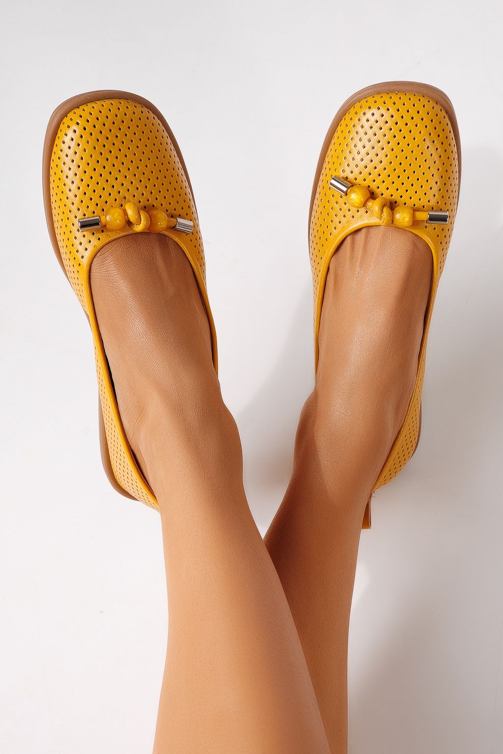 Női balettcipők sárga öko bőrből készült Aeliana #24870