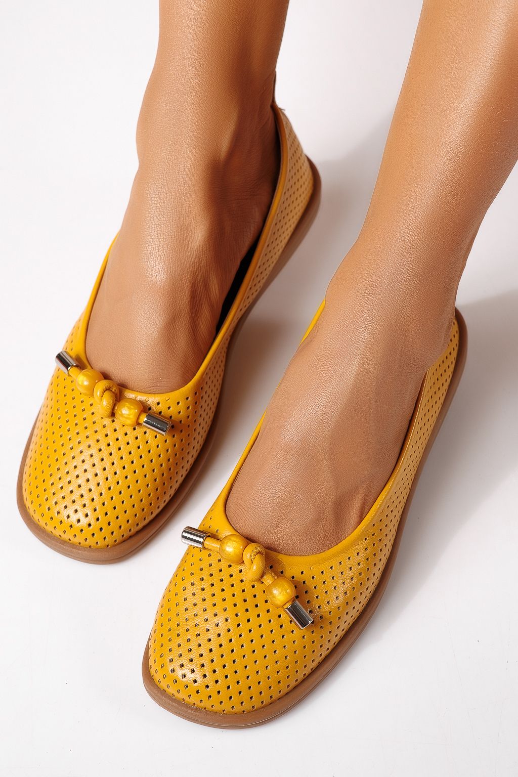 Női balettcipők sárga öko bőrből készült Aeliana #24870