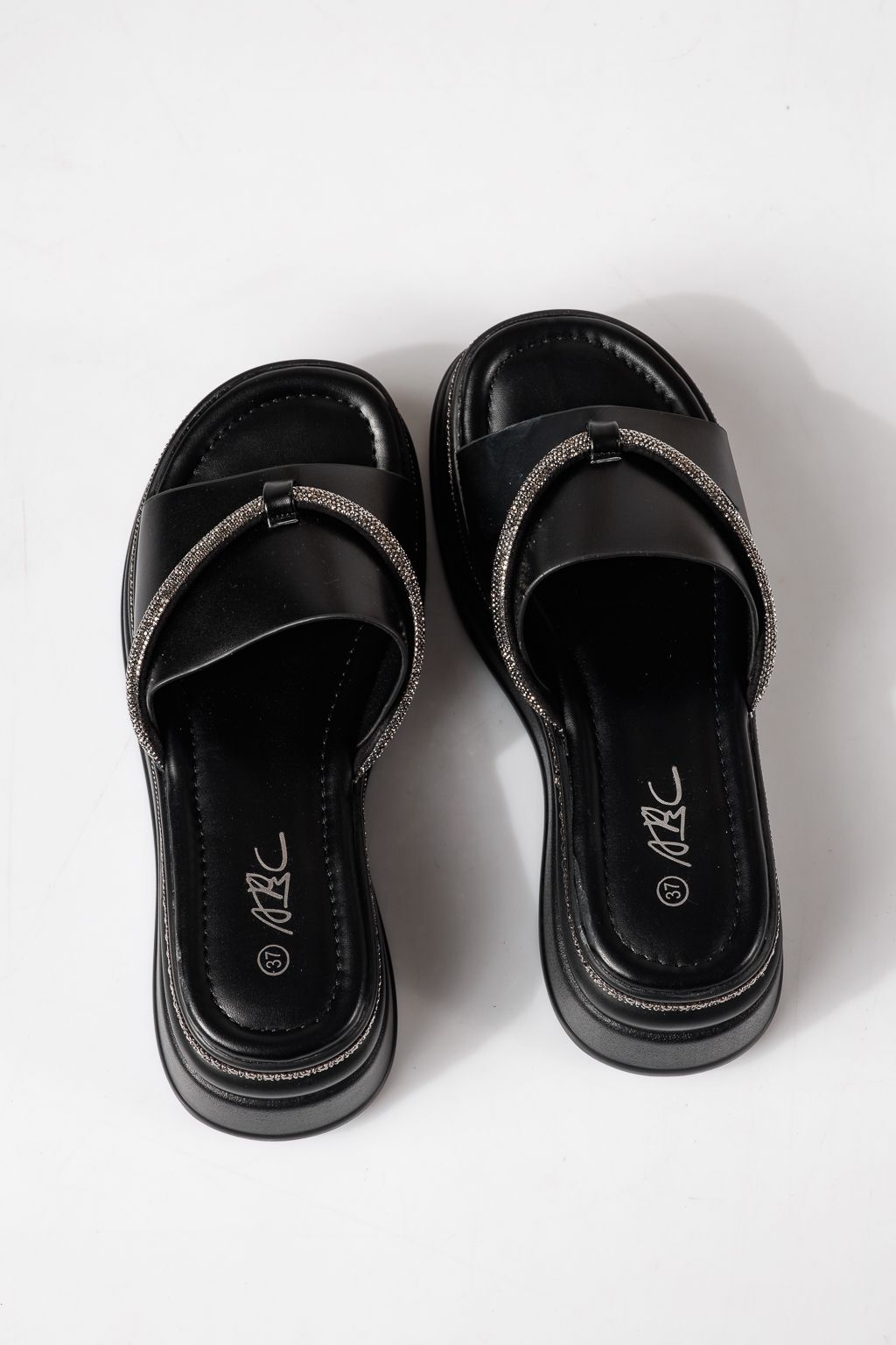 Női platform papucsok fekete öko bőrből készült Belina #24748