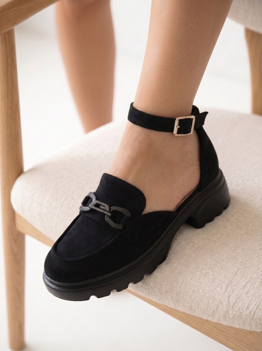 Női fekete alkalmi cipő ekológikus bőrből Azura #24992