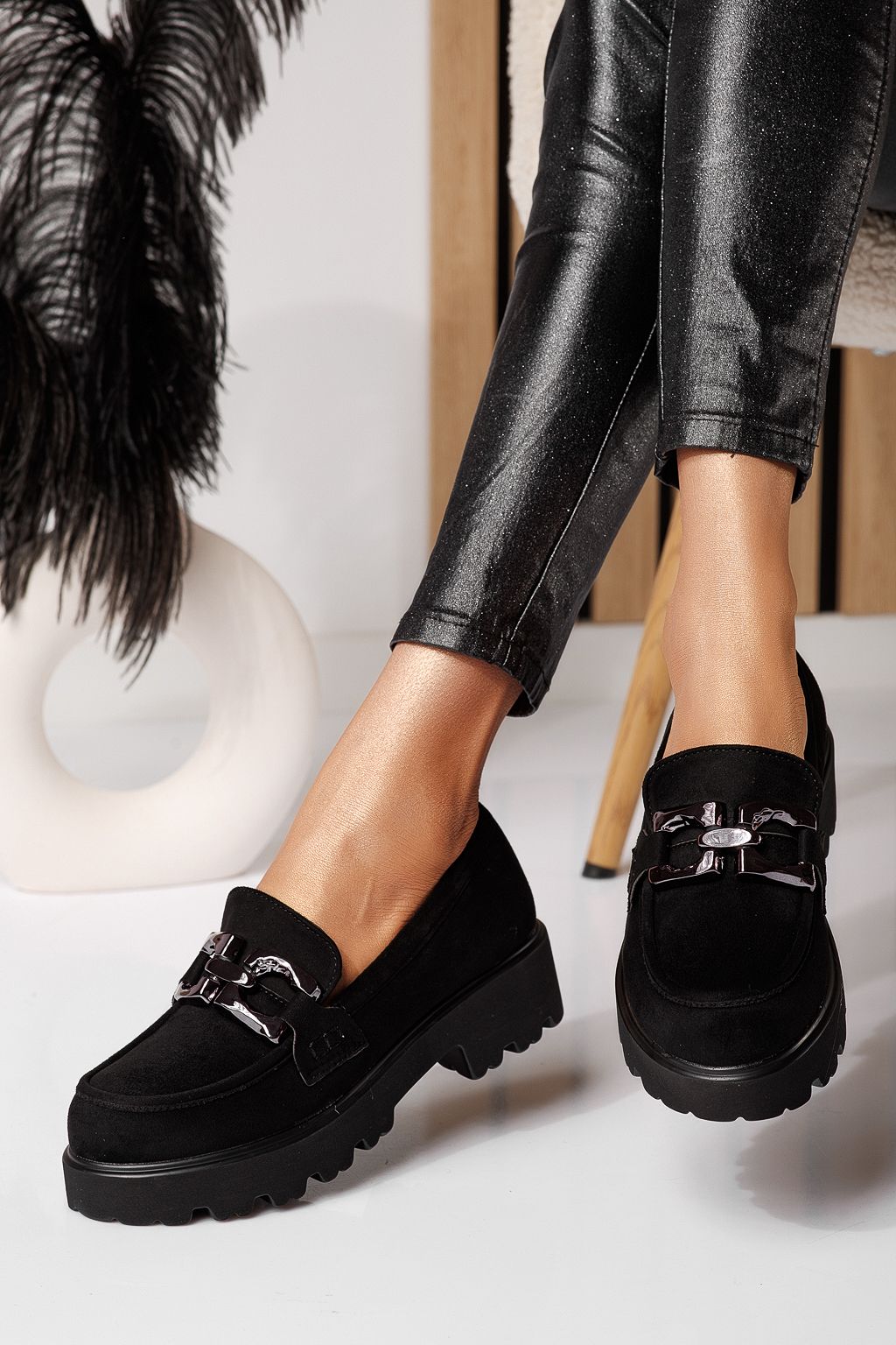 Thalia Női Alkalmi Cipő Fekete Velúr Ökológiai Bőrből #25131