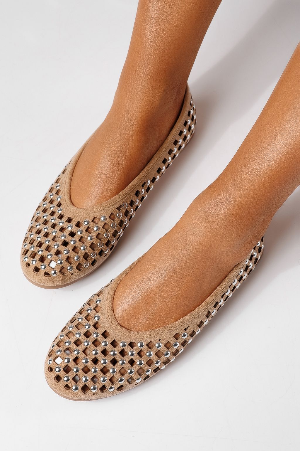 Női balettcipők bézs öko bőrből készült Diamond #25117