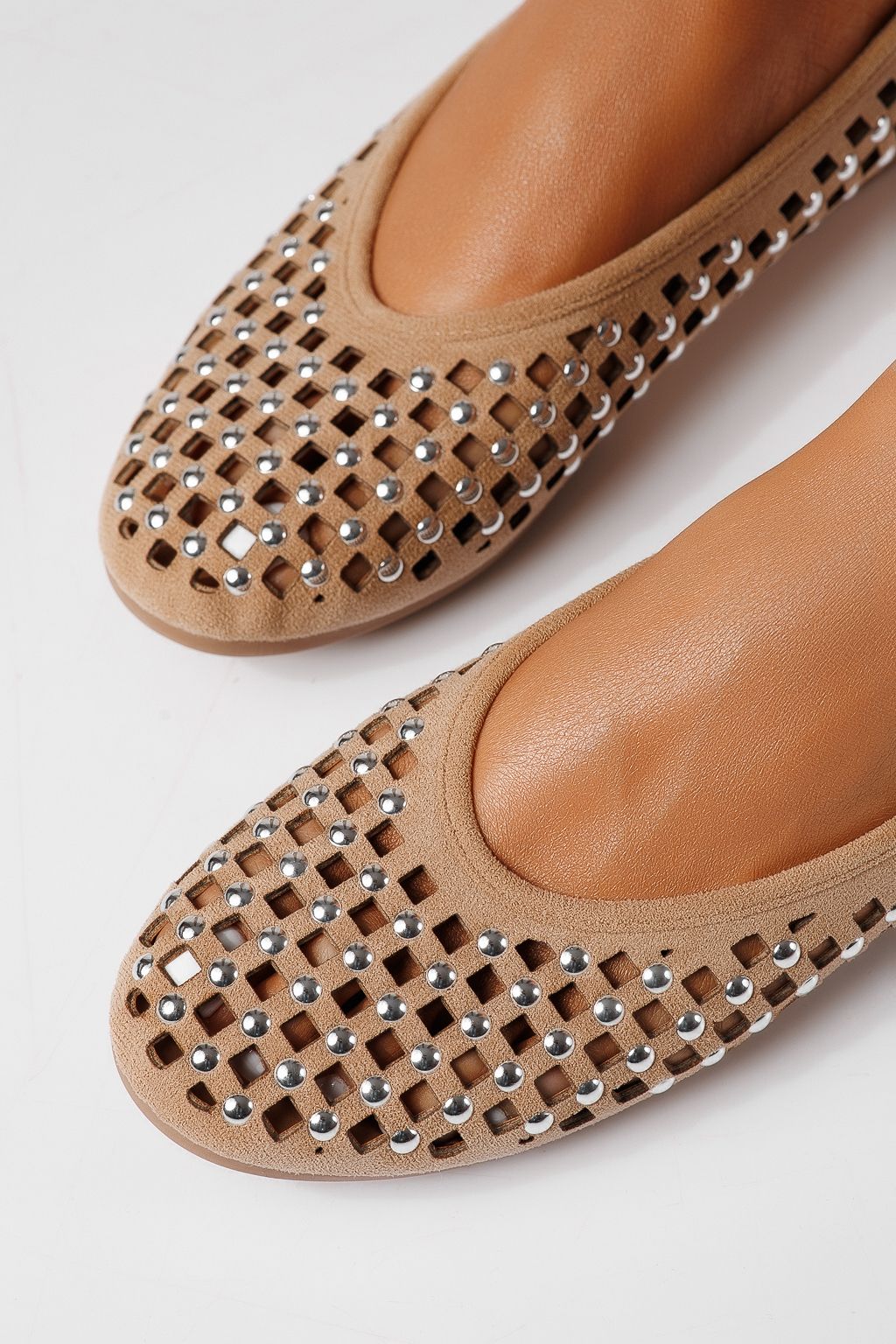 Női balettcipők bézs öko bőrből készült Diamond #25117