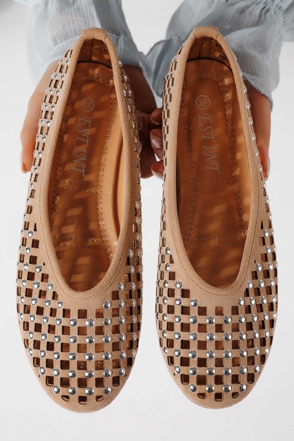 Női balettcipők bézs öko bőrből készült Diamond #25117