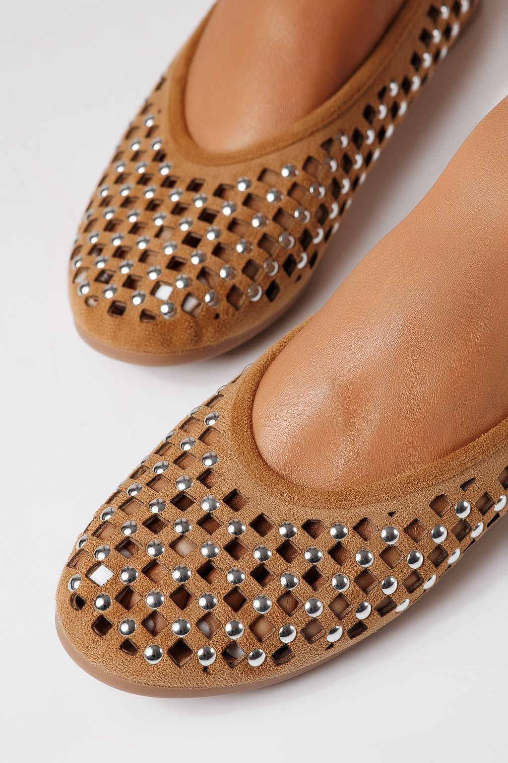 Női balettcipők barna öko bőrből készült Diamond #25116