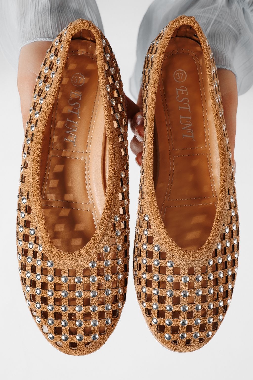 Női balettcipők barna öko bőrből készült Diamond #25116