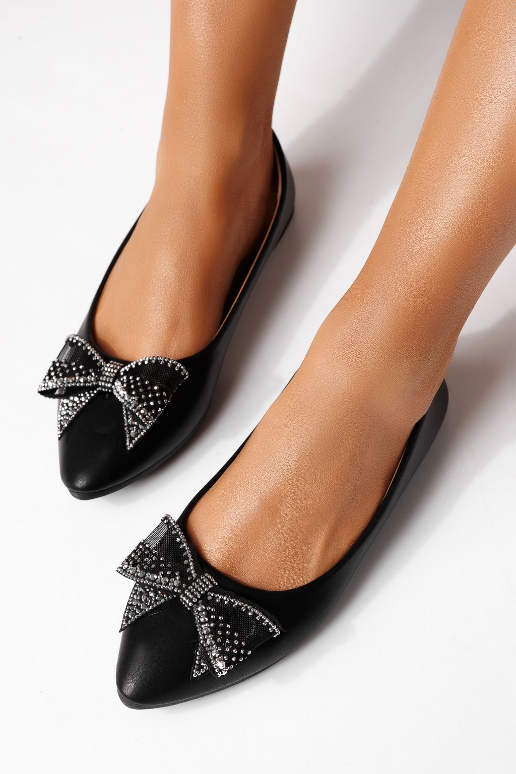 Női balettcipők fekete öko bőrből készült Linnea #25111