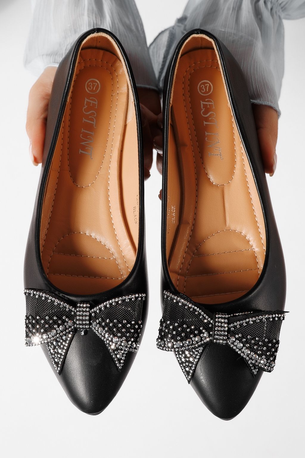 Női balettcipők fekete öko bőrből készült Linnea #25111