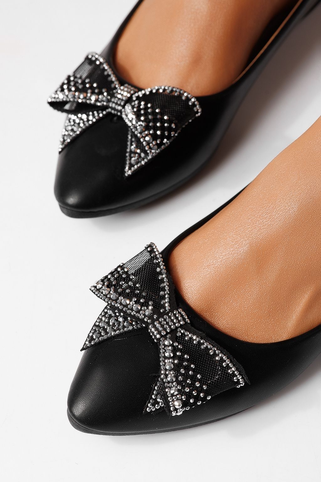 Női balettcipők fekete öko bőrből készült Linnea #25111