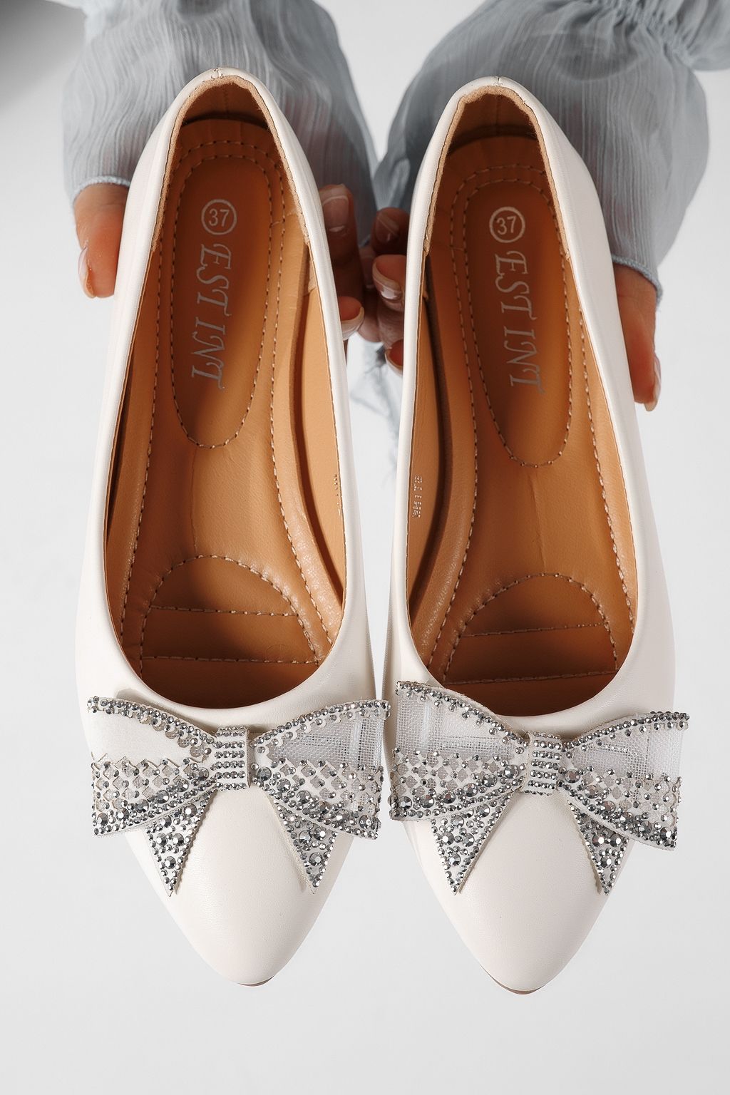 Női balettcipők fehér öko bőrből készült Linnea #25113