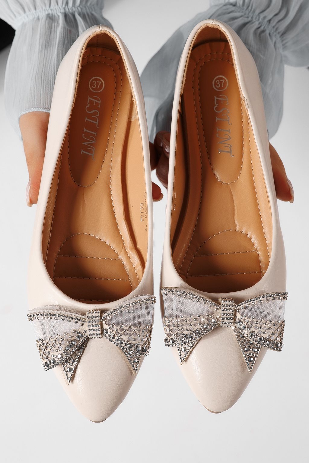 Női balettcipők bézs öko bőrből készült Linnea #25112