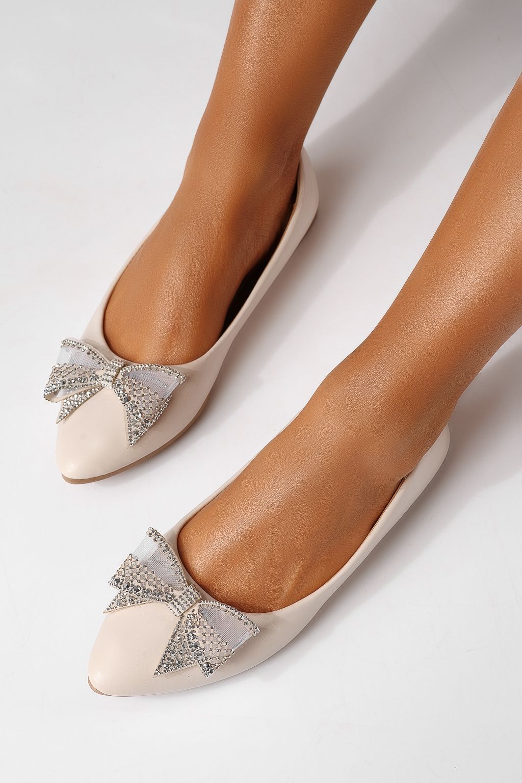 Női balettcipők bézs öko bőrből készült Linnea #25112