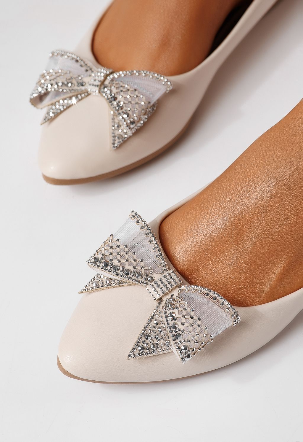 Női balettcipők bézs öko bőrből készült Linnea #25112