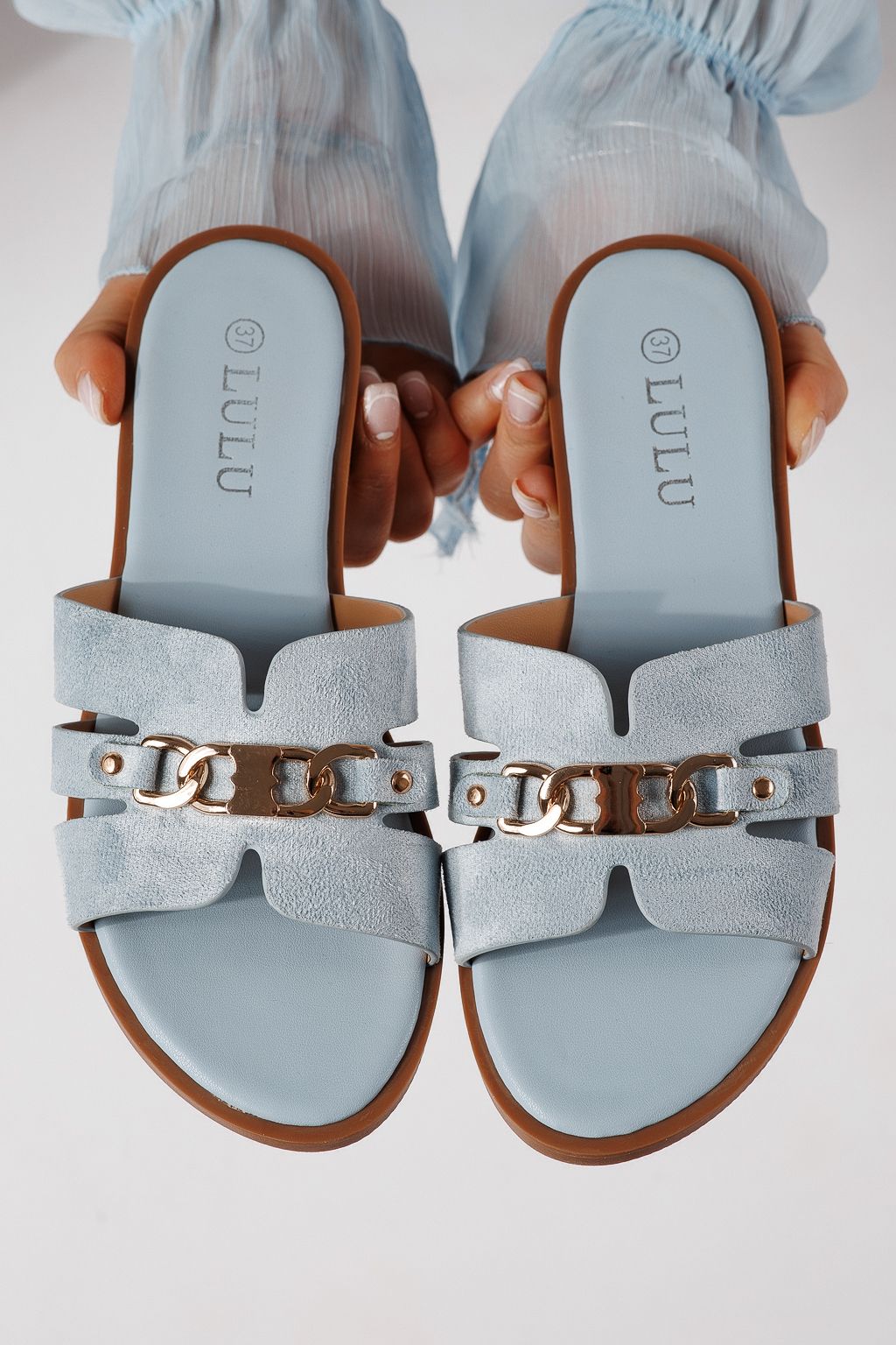 Női papucsok kék öko velúrból készült Pilar #25053