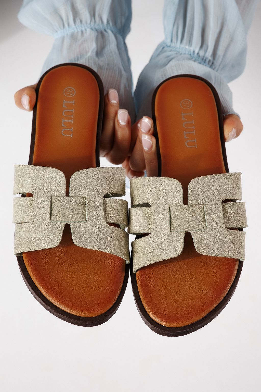 Női papucsok zöldellő öko velúrból készült Odessa #25105