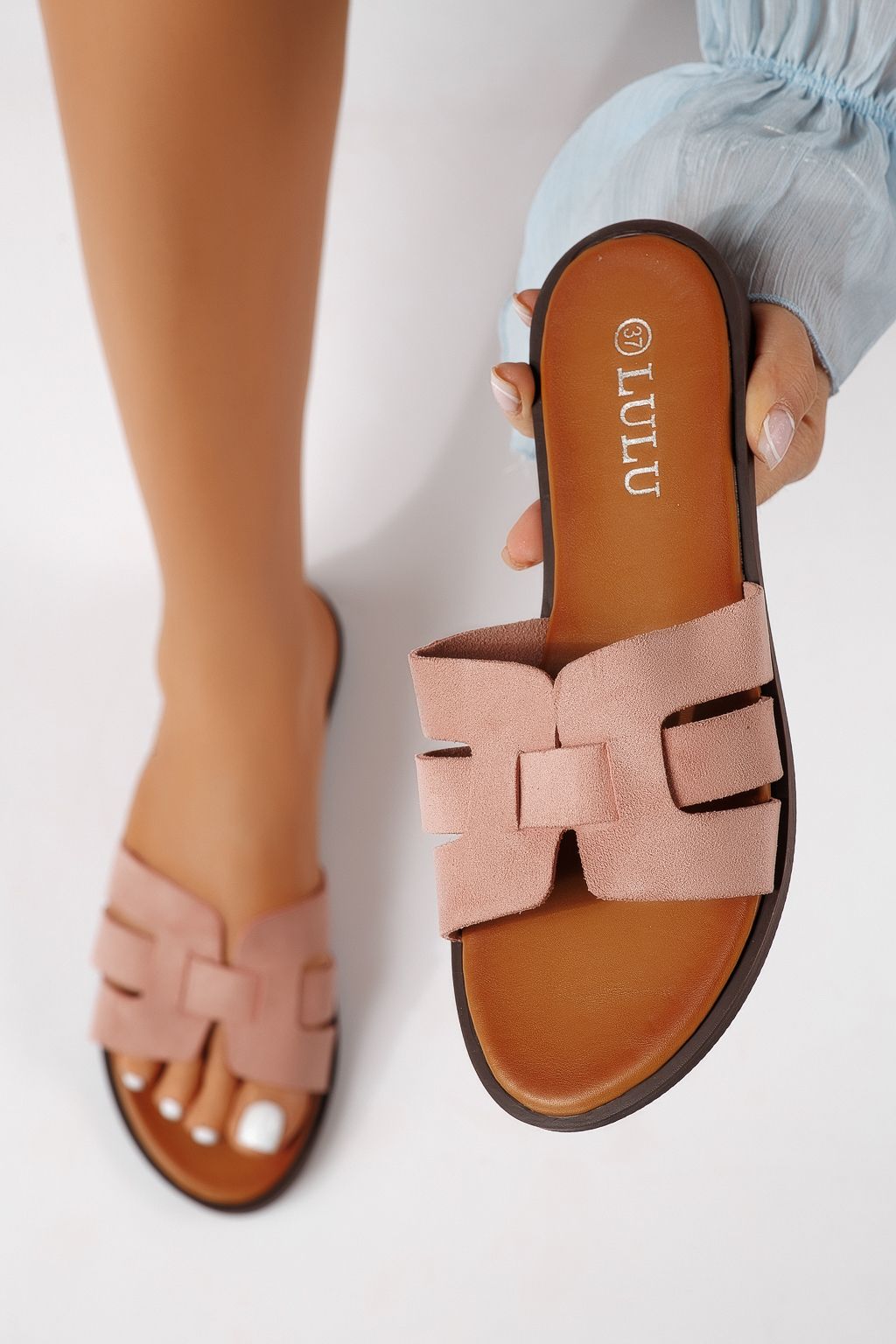 Női papucsok rózsaszín öko velúrból készült Odessa #25106