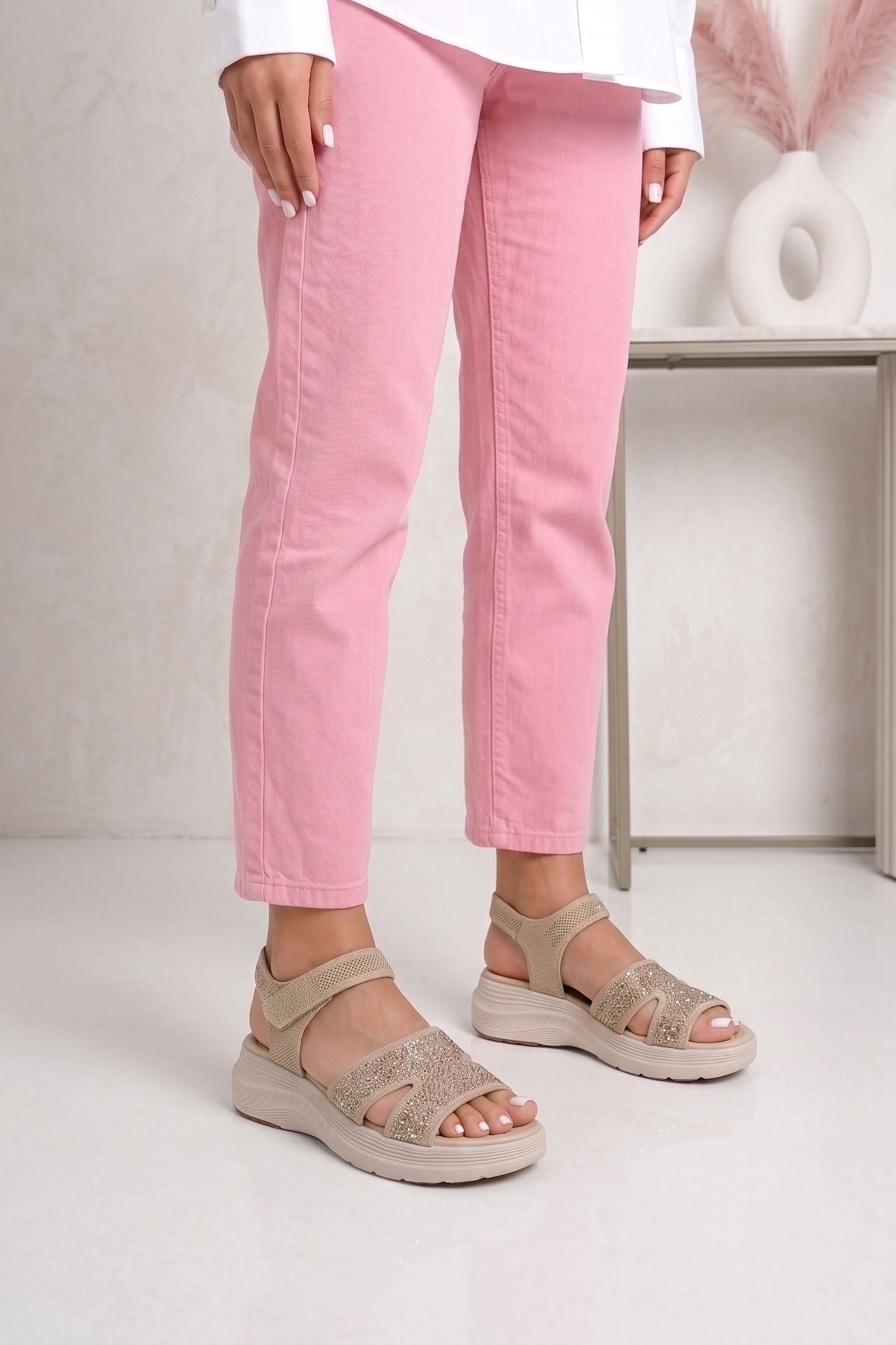 Női bézs színű textil platform szandál Samara #25408