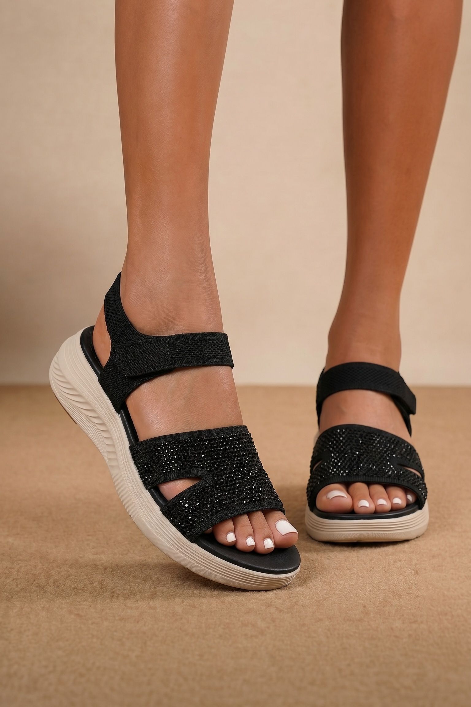 Női fekete textil platform szandál Samara #25407