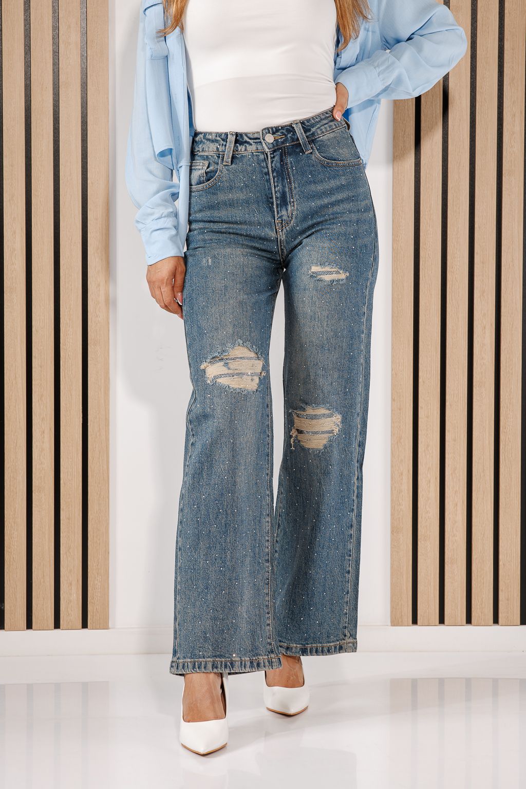 Női Wide Leg Fit farmernadrágok Neris kék #A1440