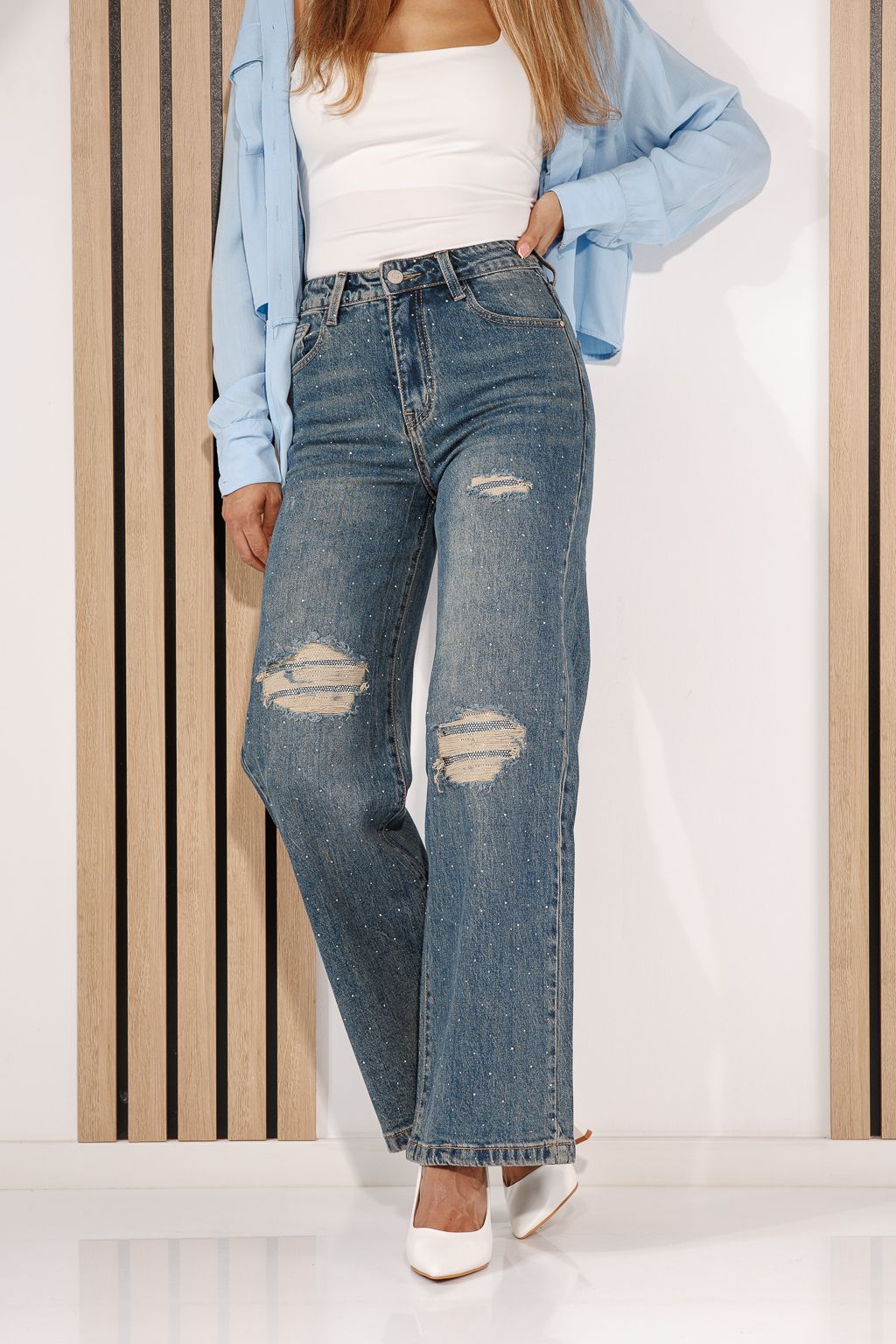 Női Wide Leg Fit farmernadrágok Neris kék #A1440