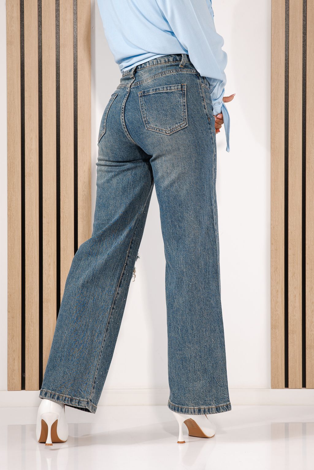 Női Wide Leg Fit farmernadrágok Neris kék #A1440
