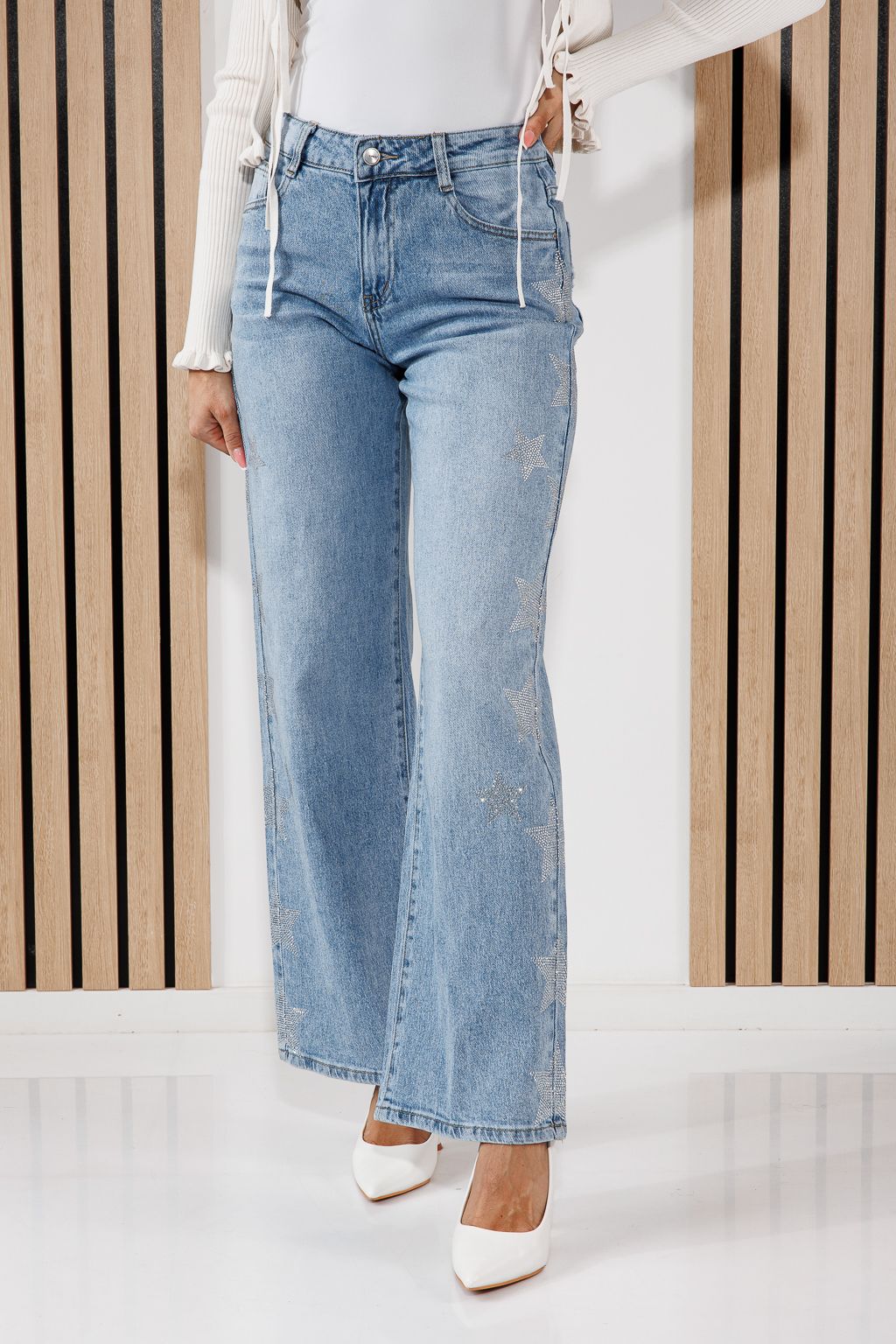 Női Wide Leg Fit Farmernadrágok Talia Kék #A1461