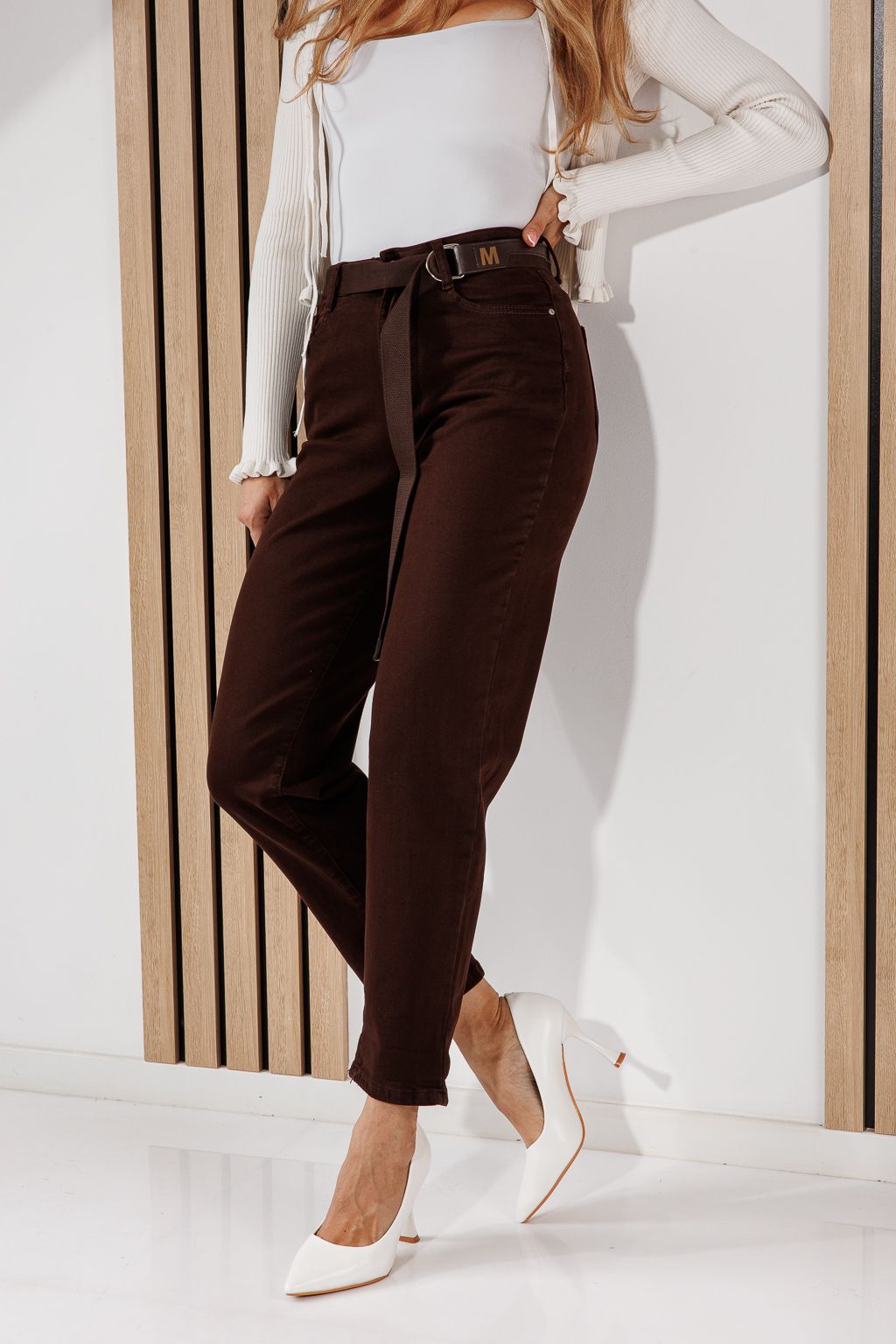 Női Baggy Fit Farmernadrágok Sarah Barna #A1463