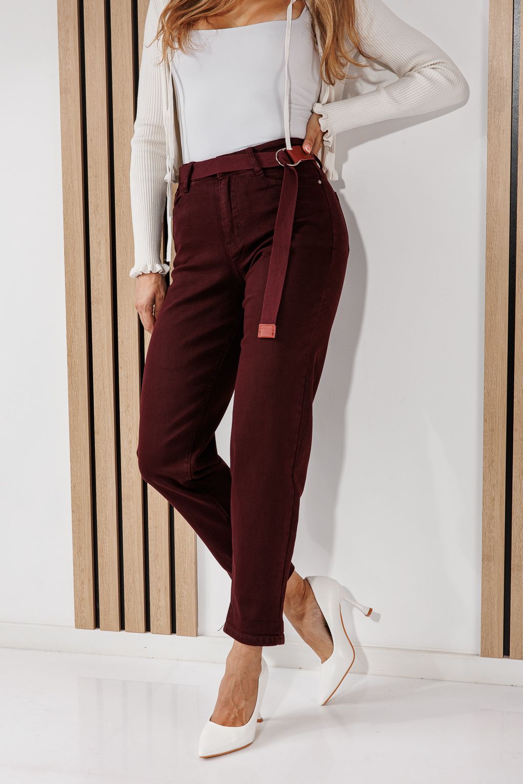 Női Baggy Fit Farmernadrágok Sarah Bordó #A1465