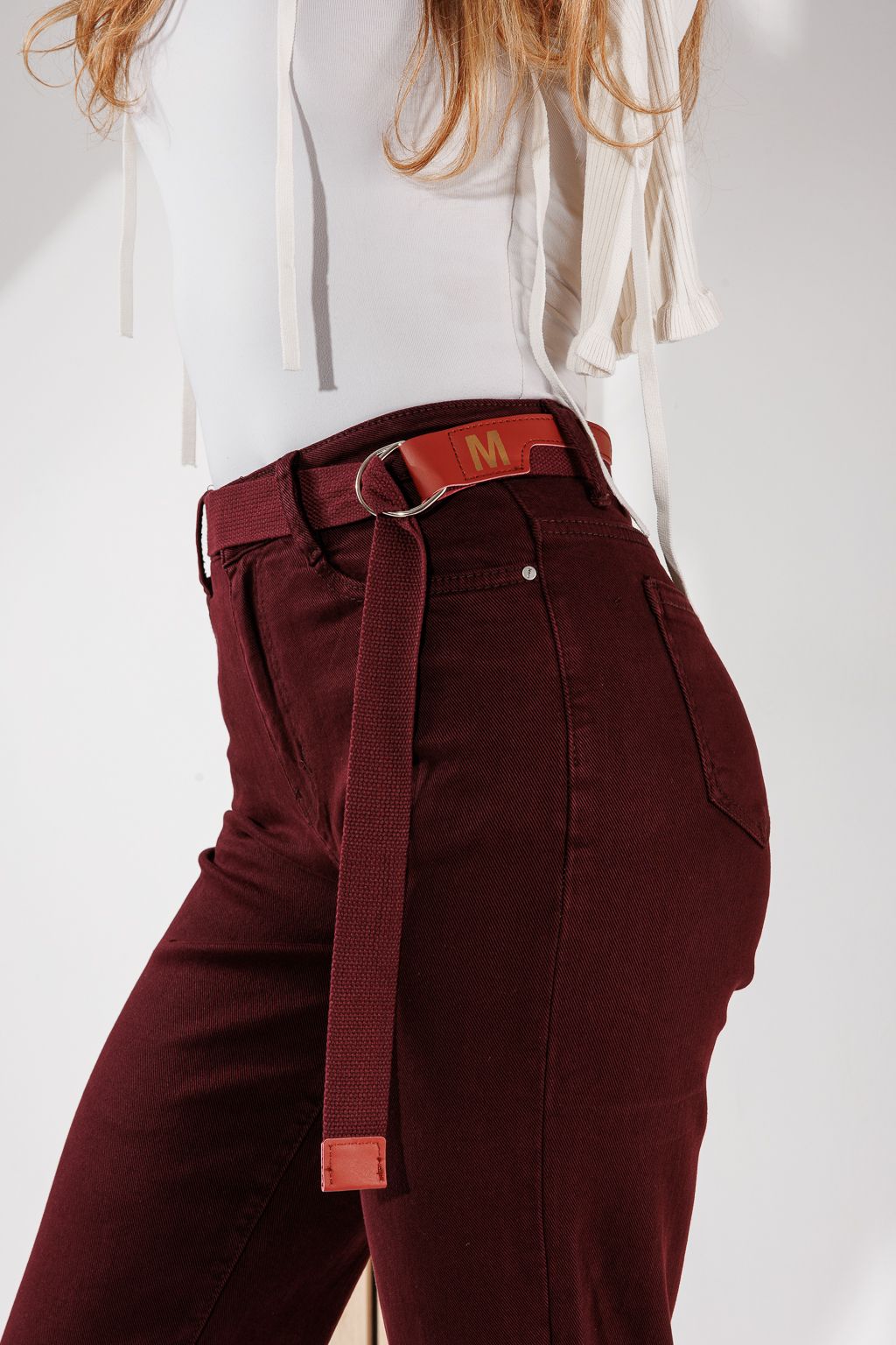 Női Baggy Fit Farmernadrágok Sarah Bordó #A1465