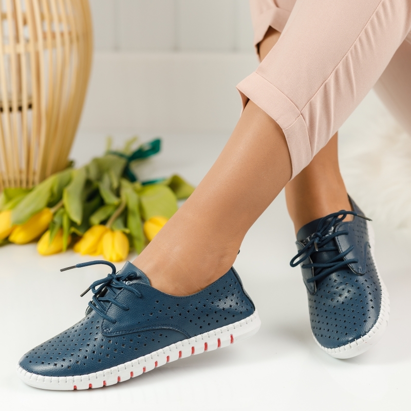 Természetes bőr cipő Kék Cezara #1254M