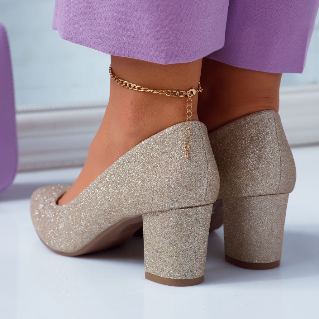 Pantofi Dama cu Toc Alexia Aurii #6684M
