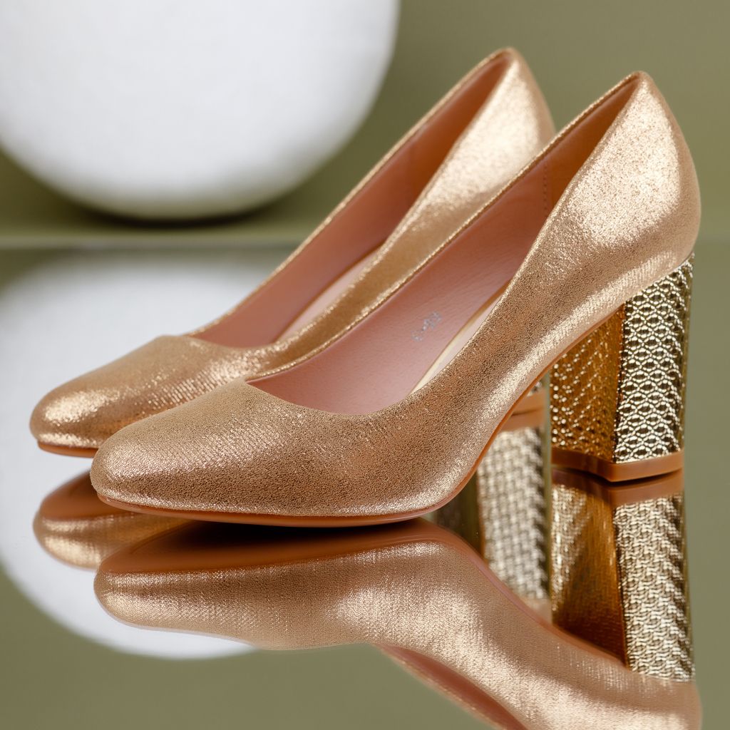 Pantofi Dama cu Toc Kiara Roz-Aurii #7059M
