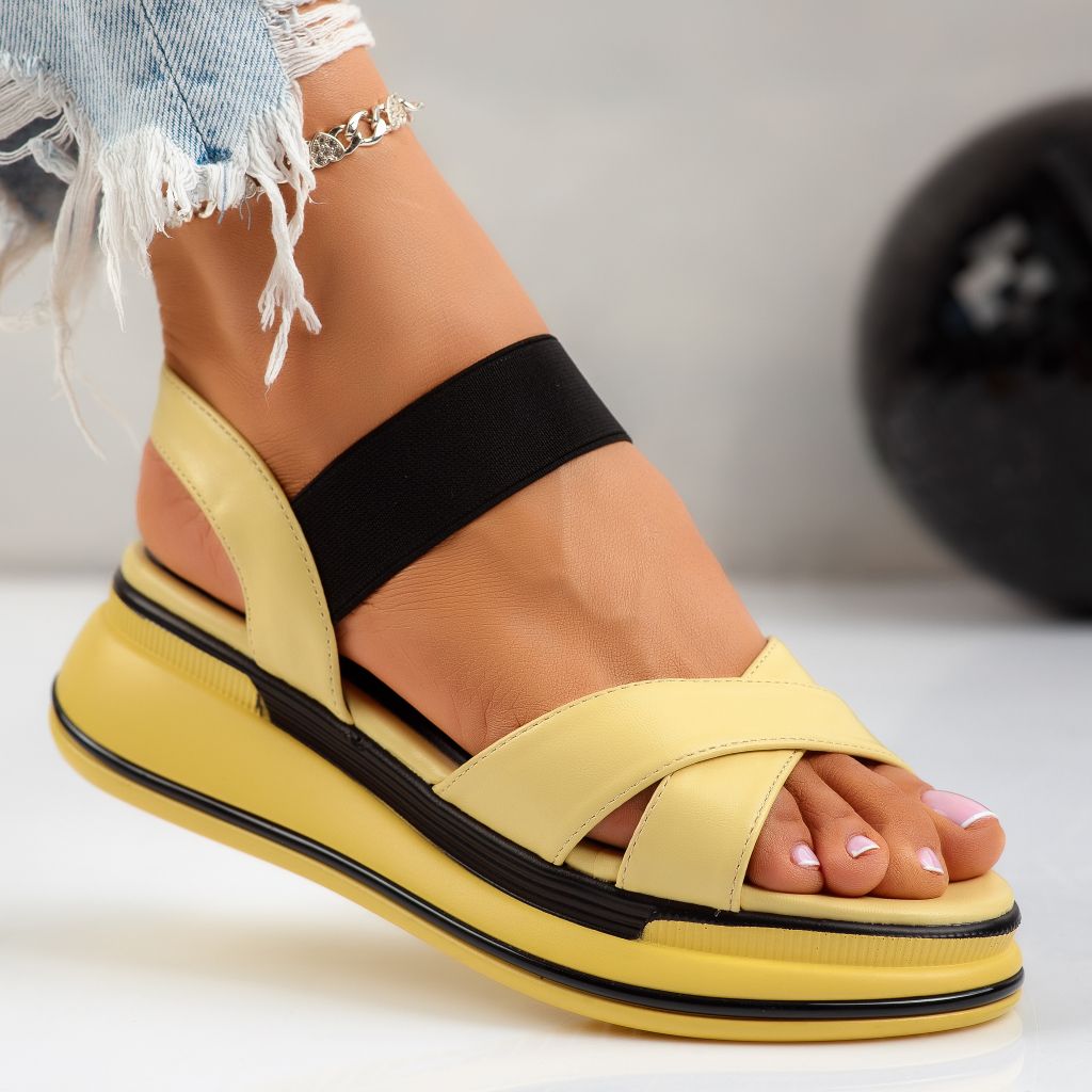 Дамски сандали на платформа Cream жълто #10827