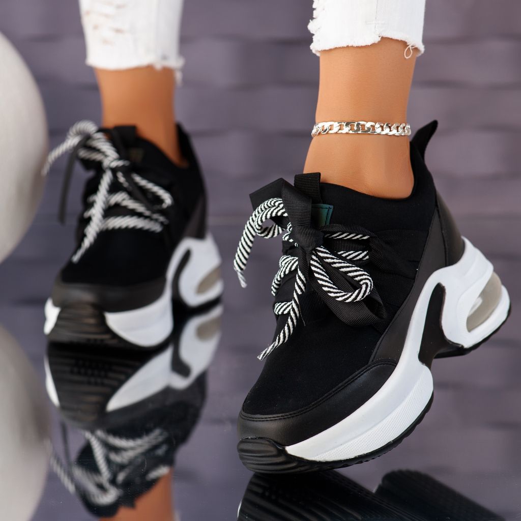 Дамски спортни обувки с платформа Joy Черен #10475