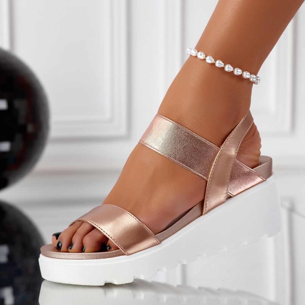 Sandale Dama cu Platforma Mabel Roz/Aurii #11341