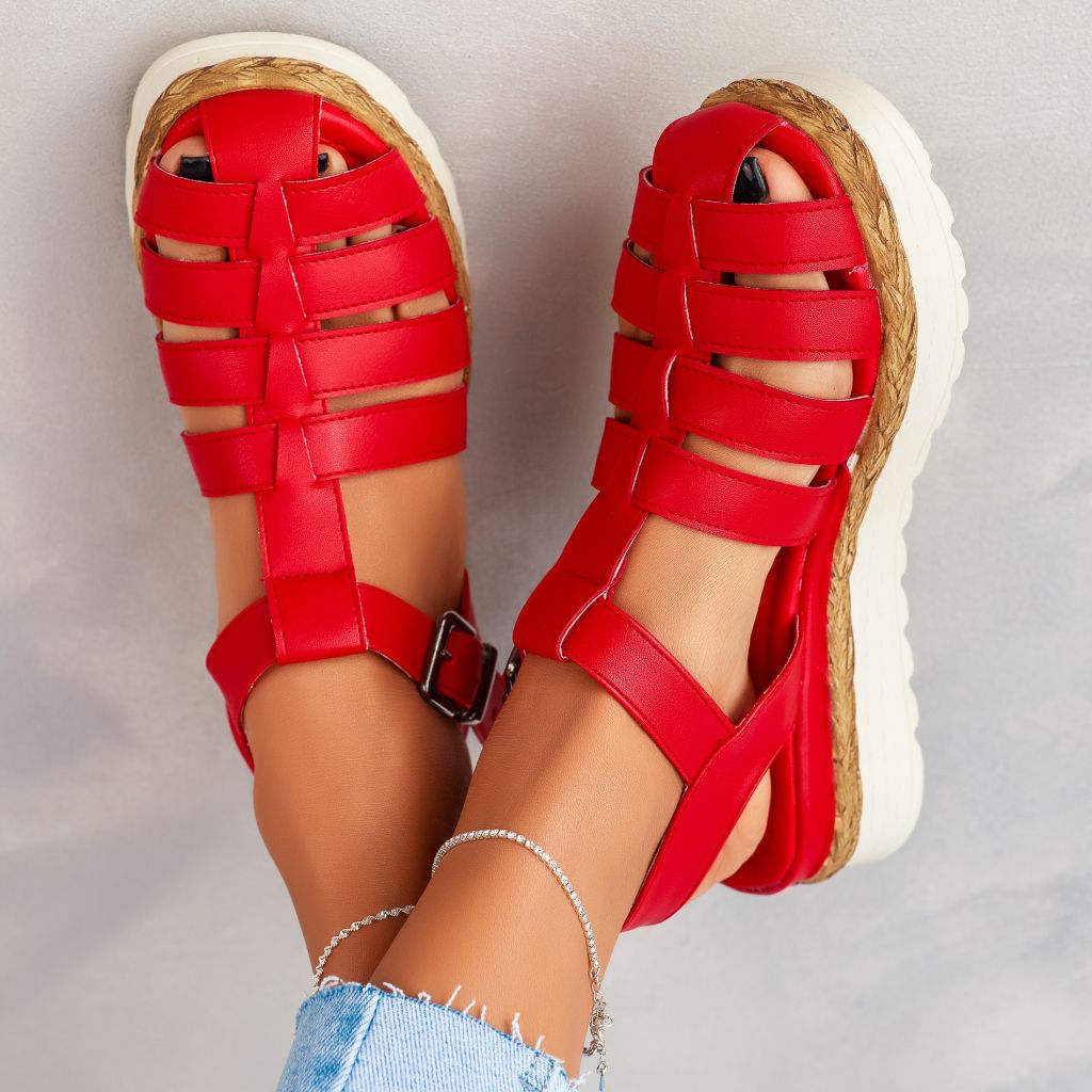Дамски сандали на платформа Delia червен #11779