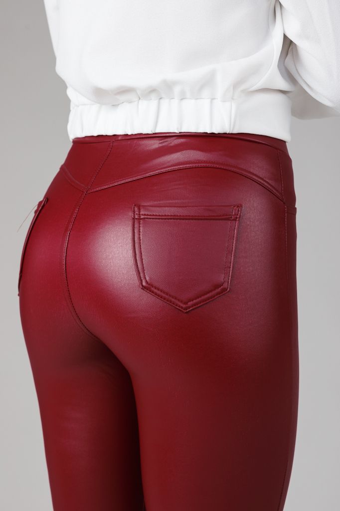 Дамски панталон от екологична кожа Carina бордо #A257