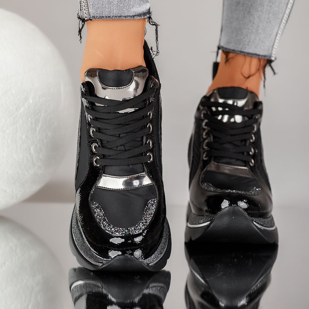 Skylar Női Fekete Sportcipő Platformmal #12707
